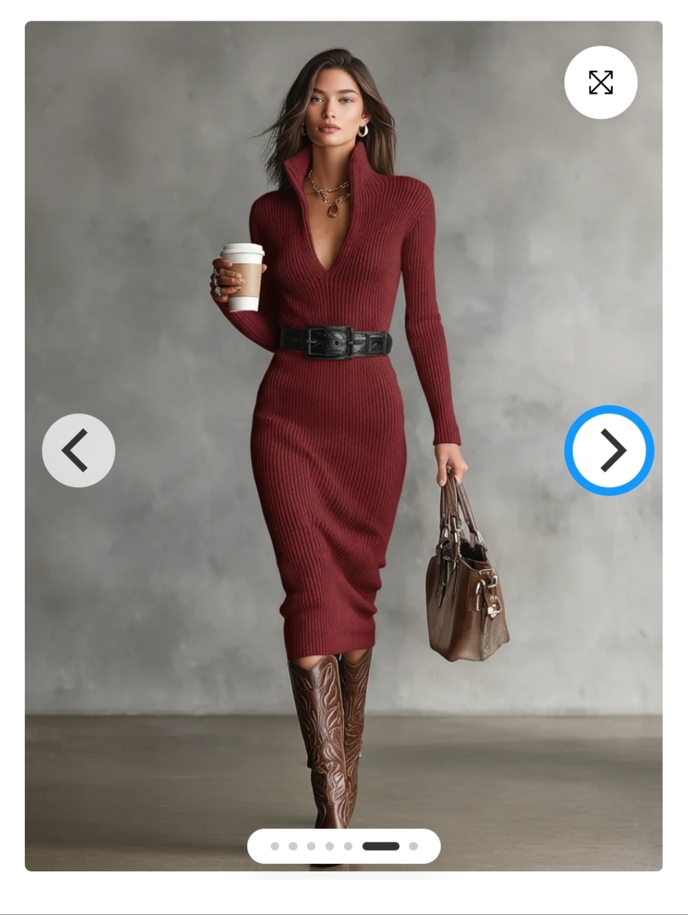 Ribbed V-Neck Midi Sweater Dress in Dark Red NWT M